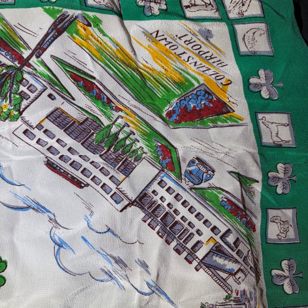 Vintage Dublin‎ Ireland Souvenir Scarf Green White headscarf Landmarks STAINED - Picture 4 of 8
